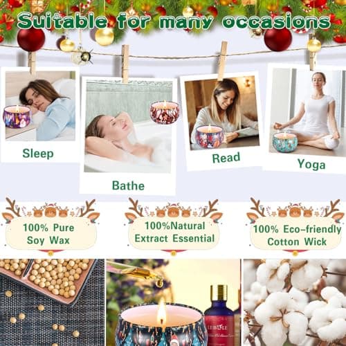 NCKIHRKK Coffret Cadeau Bougies Parfumées de Noël, 6 pcs. Idee Cadeau Femme, Naturel Cire de Soja Bougie Décoration Noel, Bougie Aromathérapie Cadeau Femme Maman Petite Amie Collègue Invité