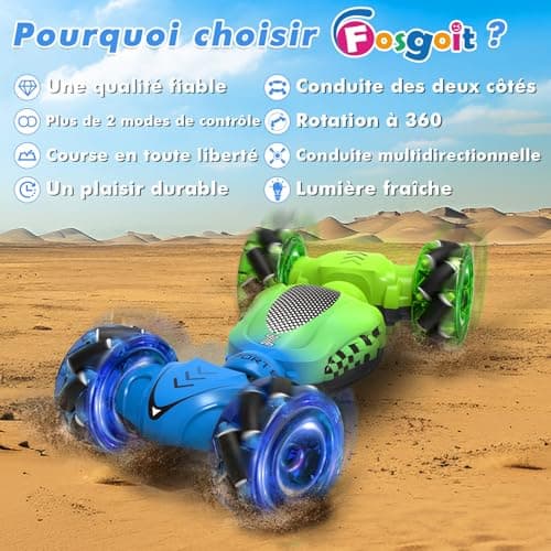 Fosgoit Voiture Télécommandée Enfant, 4x4 Télécommandée Tout Terrain, 2,4 GHz Voiture RC Drift avec Lumières, Jouets pour Enfants de 3-12 Ans, Meilleurs Cadeaux d'anniversaire de Noël pour Enfants