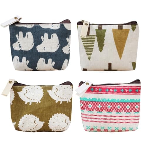 Mini Porte Monnaie en Toile,4 Pièces Mignon Petit Pochette Portefeuille avec Fermeture Eclair,Coin Porte Monnaie Enfant,Mini Porte Monnaie pour Rouge à Lèvres,Pièces,Carte de Crédit,Clés-Style B