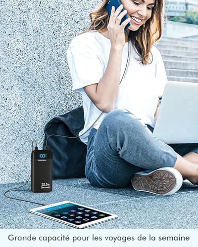 Power Bank 27,000mAh Recharge Rapide Batterie Externe 3A USB C Chargeur Portable avec écran LCD, 3 Sorties et 2 entrées Compatible avec téléphone, tablettes