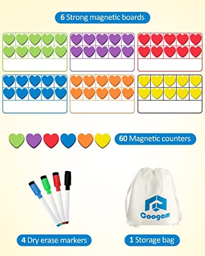 Coogam Manipulateurs de Maths pour Enfants, 6 Cadres de dix et 60 compteurs de Maths magnétiques, Jouet éducatif Montessori pour Les Enfants de 3, 4 et 5 Ans.