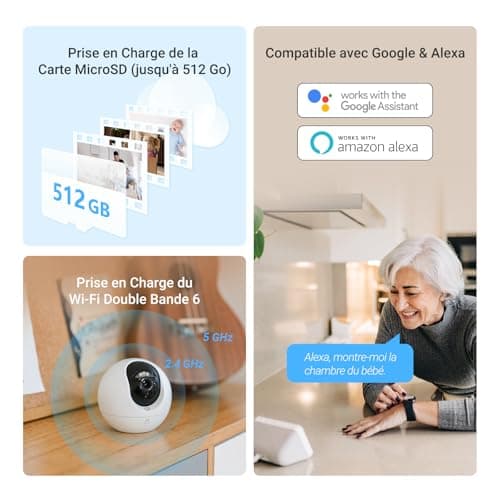 EZVIZ C6c 2K Caméra Surveillance WiFi Intérieure, Caméra 360° avec Détection Humaine AI, Suivi Intelligent, Audio Bidirectionnel, Vision Nocturne Couleur avec Lentille Starlight pour Bébé/Animaux