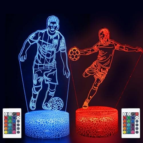 XRR Veilleuse Football avec 2 motifs, Football Lampe 3D Veilleuse à LED, Football Veilleuse Enfant 16 couleurs avec Télécommande Lampe de nuit pour Garçons Filles Ados Hommes