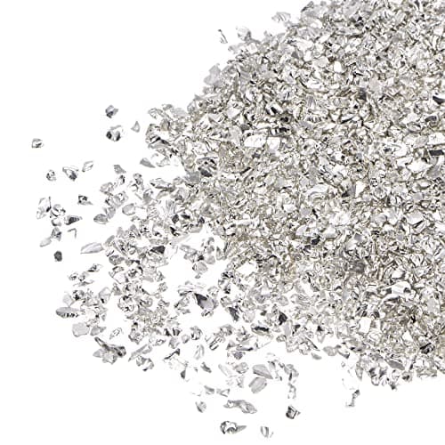 sourcing map 20g Paillettes Verre Métallique Pilé Concassé, 1-3mm Irregulier pour Artisanat Bricolage Bijoux Vase Remplissage Epoxy Résine Argenté