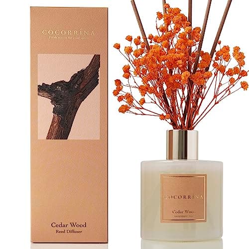 Cocorrína Diffuseur Parfum Maison, Bois de Cèdre 200ml avec Diffuseur Bâtonnets diffuseur de Parfum, Batonnets Diffuseur Parfum, Reed Diffuseur pour Salle de Bain étagère décoration