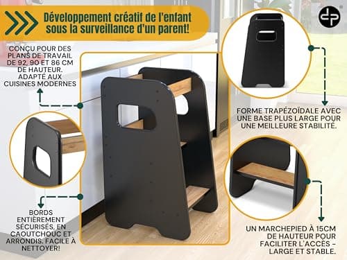defiPad Tour d Observation Enfant Montessori - Tour d'apprentissage à partir de 1 an - Sûr et réglable en Hauteur- Élégant et Robuste - Fabriqué dans l'UE - Tour d'Observation Montessori - Noir Chêne