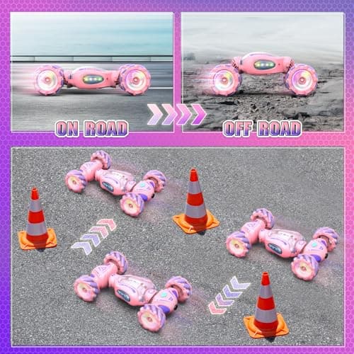 Nitigo Voiture Télécommandée Fille, 4x4 Voitures Telecommandé Enfant Tout Terrain 360° Rotation Stunt, 2.4 GHz Drift Voiture RC avec la Main, Jouet Cadeau Garcon 6 7 8 9 10 11 12 Ans Rose