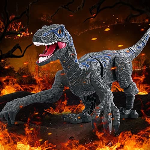 Jouets Dinosaures télécommandés 2,4 G,vélocirapteur électronique éducatif avec lumières et Sons,Jouets Robot Dinosaure alimentés par Batterie Rechargeable,Meilleurs Jouets RC Cadeaux pour Enfants
