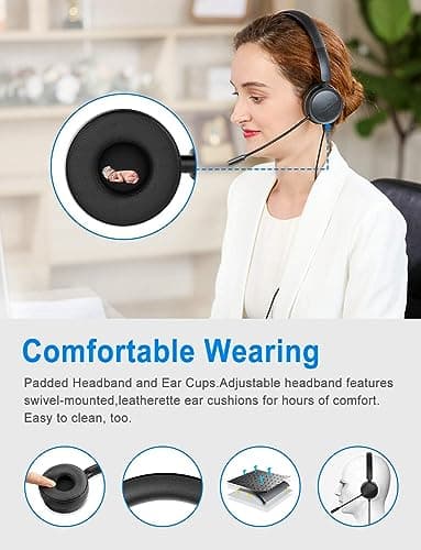 New bee Casque PC Filaire avec Micro Casque USB/3,5 mm Annulation du Bruit & Son Stéréo Clair Oreillette Business pour SoftPhone Skype en Ligne Centre d'appels Téléphoniste(1 pièce)