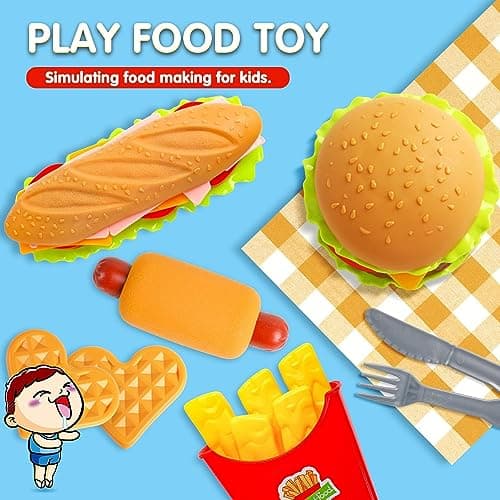 DERAYEE Hamburger Jouet,Un Groupe Nourriture Jouet Enfant Dinette Enfant Aliments Dinette Enfant pour Garcon Fille, Cadeau Éducatif