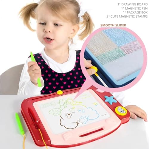 Mauepersu Ardoise Magique Grande avec Pieds, Tableau de Dessin Magnétique Effacable, Table Dessin Magique Enfant, Jouets Éducatifs Cadeau d'anniversaire pour Garçons Filles Bambin 2-5 Ans (Rouge)