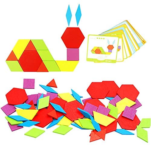 Afunti Puzzle en Bois-Tangram-Jouets Montessori-Jouets éducatifs classiques-155 Formes géométriques et 24 Cartes