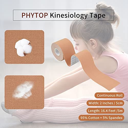 PHYTOP Bande Kinesiologie pour le sports et les athlètes, Kinesiologie Tape Beige non prédécoupée pour visage et peau sensible, 2 rouleaux