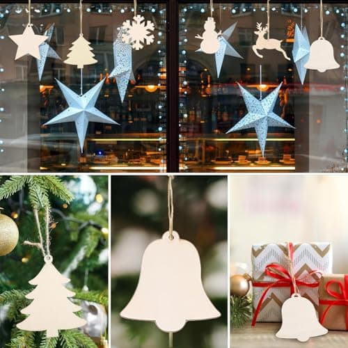JCUGSBS Lot de 24 décorations de Noël en bois DIY Décoration de Noël en bois Décoration de Noël Sock Bonhomme de neige élan Arbre de Noël Ange à peindre et décorer