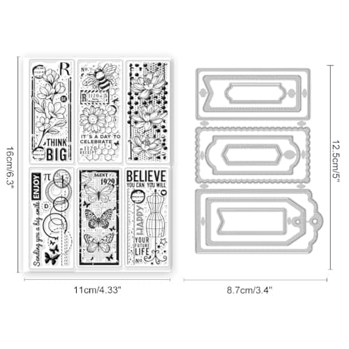 GLOBLELAND Magie Tampons en Silicone et Matrices de Découpe D'Étiquettes en Forme de Fleurs L'Arbre de Vie Tampons Transparents en Forme de Papillon Vintage Tampons Transparents pour Scrapbooking