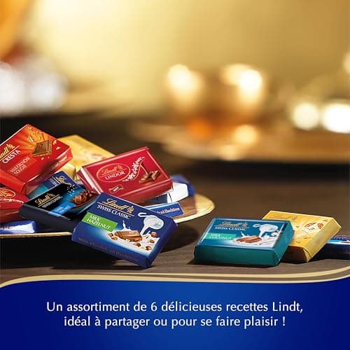 Lindt - Napolitains SWISS PREMIUM CHOCOLATE - Mix de Chocolats Lait-Noisettes, Lait-éclats de Nougat, Blanc-éclats de Nougat, LINDOR Lait, Noir Pointe de Sel, Lait Noix de Coco - Idéal pour Noël, 500g