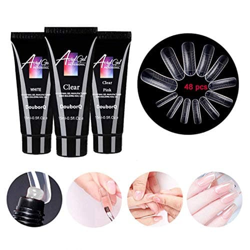 Nail d'extension Gel Kit, Kit Ongle Gel, Gel UV Construction Nail Extension + 48 Pcs Rapides Bâtiments Conseils Gel Builder Ensemble Outils À Séchage Rapide Art (15ML X 3 Couleurs)