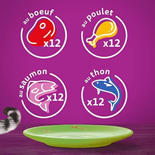 WHISKAS Repas - 48 Sachets Fraîcheur - La Carte Mixte (4 variétés) - Pâtée pour Chat Adulte en Gelée – Nourriture Humide Complète & Equilibrée, Adaptée aux Chats Stérilisés