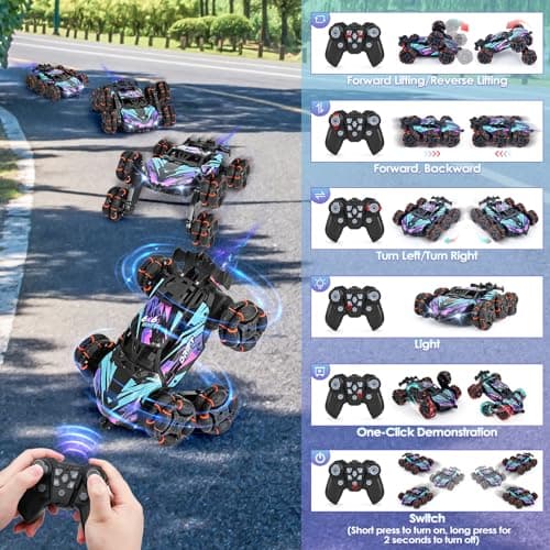 Mamowla RC Voiture Télécommande Jouets pour Enfants, 4WD 2.4 Ghz RC Voiture Cascadeuse Télécommandée avec Pulvérisation et Lumières, pour Garçon Fille Jeux Extérieur Enfants de 8 à 12 Ans, Vert