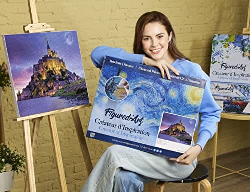 Figured’Art Diamond Painting Broderie Diamant 40x50cm Avec Cadre Toile Tendue Strass Perles Carrés - Le Mont Saint Michel - Kit Complet 5D DIY Activité Manuelle Loisirs Créatifs Adultes