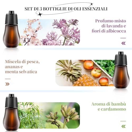 Diffuseur d'aromathérapie avec 3 bouteilles d'huiles essentielles - Diffuseur d'huiles essentielles sans eau - Diffuseur d'aromathérapie électrique portable pour la maison