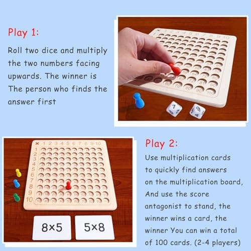 Gentpovth Montessori Tableau de Multiplication en Bois,Jouet Éducatif Mathématiques pour Élèves du Primaire,Multiplications Jeu éducatif pour Enfants,Montessori Mathématique Jeu De Cartes