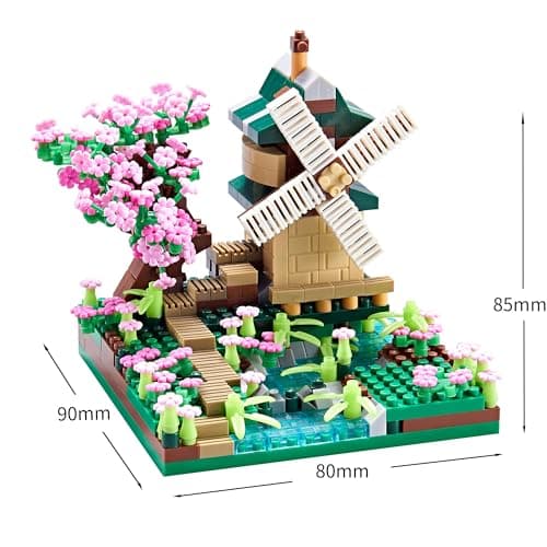 Tirff Architecture RivièRe Moulin à Vent Arbre Sakura Micro Blocs De Construction Ensemble Arbres Jouets Fleurs pour Filles, Un Kit De ModèLe De Fleur De Cerisier Cadeau Bricolage