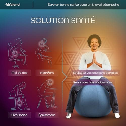 Walenci Ballon Siège Travail et Relaxation Chaise de Bureau Ergonomique, Chaise Ballon,Confort Teletravail et Gaming,Ideal Bureau Assis-Debout Ø70cm-75cm,Couleur Rouge Bordeau, Housse Textile Premium