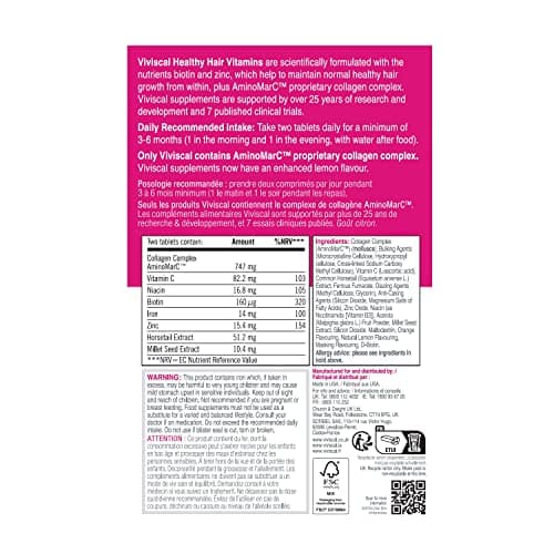Viviscal - Compléments Alimentaires pour Cheveux, Favorise la Pousse & la Santé des Cheveux, 100% d'Ingrédients Naturels, avec Complexe de Protéines AminoMar C/Biotine/Zinc, 60 Gélules (1 Mois)