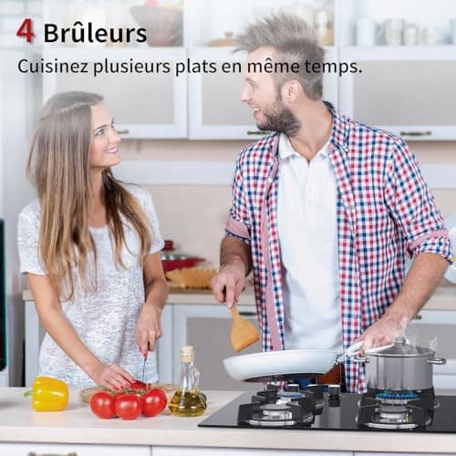 Plaque de Cuisson Gaz 4 feuxs, Plaque Gaz 4 feux, Plaque à Gaz - Cuisinière Encastrable - Gaz ville et bouteille (4 Brûleurs - verre)