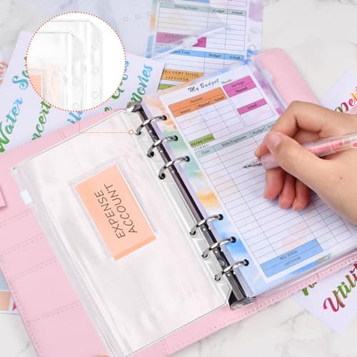 20 Pièces Pochettes de Classeur A6, 6 Trous Transparent Pochette Plastique, Sacs Zippés à Feuilles Mobiles avec Étiquettes Autocollantes, Enveloppes Étanches pour Carnet de Budget et Organiseur