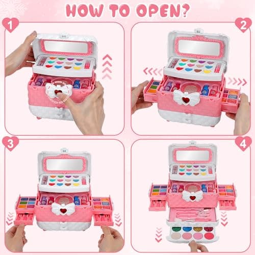 Aureyung Maquillage Enfant Fille, Lavable Malette Maquillage Enfant, Maquillage Fille, Jouet Fille 3 4 5 6 7 8 9 10 Ans Jeux Fille, Idée Cadeau Fille 3-12 Ans