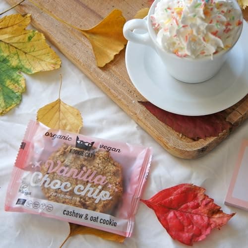 Kookie Cat Vanilla Chocolate Chip-Biscuits végétaliens emballés individuellement, sans gluten, sans soja, bio, noix de cajou et avoine-12 X 50g Multipack