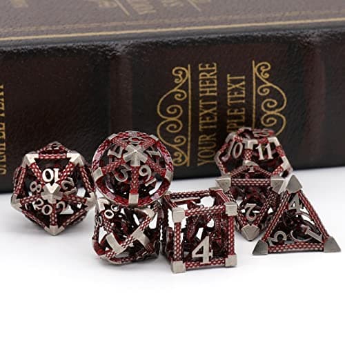 DND Dés Jeu de Role, Set de Dés Polyédriques D&D Dés de Jeux en Métal ZHOORQI 7 Pièces Dés Jeu de Role Cthulhu utilisé pour Le Jeu de Société Donjons et Dragons(Z-Blood Red)