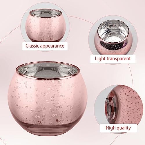 LALAGO 12 pièces Rond Verres à Bougie Chauffe-Plat, Tissés Porte-Bougie Chauffe-Plat en Verre, Porte-Bougie Chauffe-Plat,Verres à Bougie pour Bougie Chauffe-Plat Décoration Noël Mariage(Rose)