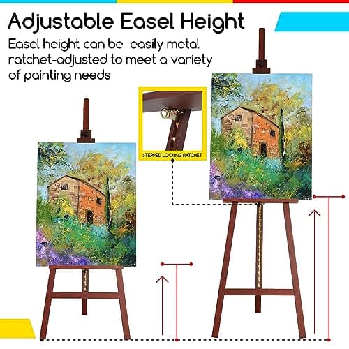 MEEDEN Chevalet Peinture en Bois de Hêtre Massif, Peut Contenir une Toile Jusqu'à 110cm, Chevalet de Peinture à Cadre en A Avec Hauteur et Angle Réglables, Noyer