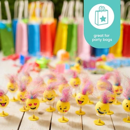 THE TWIDDLERS - 36 Jouets Pop Up pour Enfants, 6cm - Visage Souriant pour fête d'anniversaire avec Cheveux Multicolores, Coffret de Jouets sauteurs et de Remplissage de Sacs à Surprises