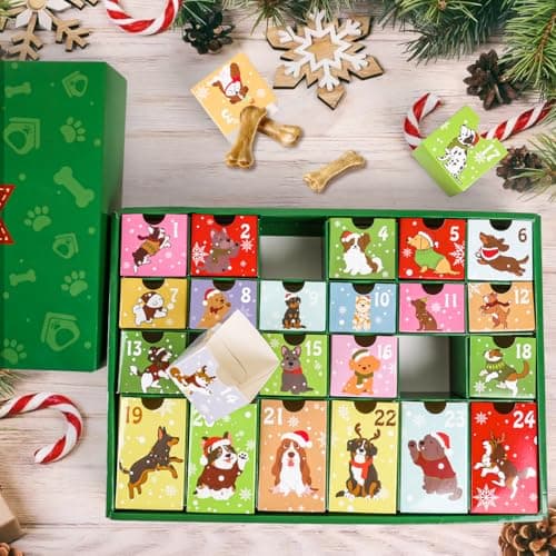 iZoeL Calendrier de l'Avent 2024 Chien Calendrier de l'Avent Amoureux des Chiens Calendrier de l'Avent a Remplir Soi Meme Calendrier de l'Avent Vide - pour Remplir Collations Jouets Petits Cadeaux
