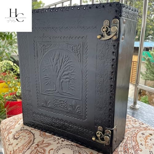 handborncraft Classeur à anneaux en cuir pour homme, grand classeur en cuir à 3 anneaux de 7,6 cm, classeur en cuir motif arbre de vie, organiseur de dossier en cuir