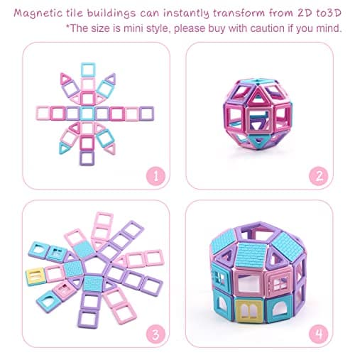 AOMIKS Blocs Magnétiques pour Enfants 173 Pièces Mini Tuiles de Construction Magnétiques Couleur Macaron Blocs de Construction 3D Jouets Éducatifs STEM pour Filles et Garçons