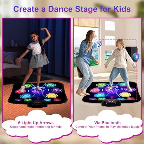 CXWLMAT 2024 Amélioré Rechargeable Enfants Tapis de Danse pour 3 4 5 6 7 8+ Ans, Lumière Filles Tapis Danse avec Batterie de Grande Capacité, Musique Bluetooth Dance Mat Jouets pour Cadeaux de Noël