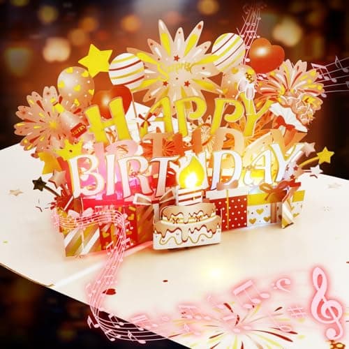 Shinybox Carte 3D Joyeux Anniversaire avec Lumières et Musique Blowable LED, Cartes D'anniversaire Pop-up 3D avec Enveloppe et Étiquette de Note pour Enfants, Femmes, Hommes, Épouse, Maman