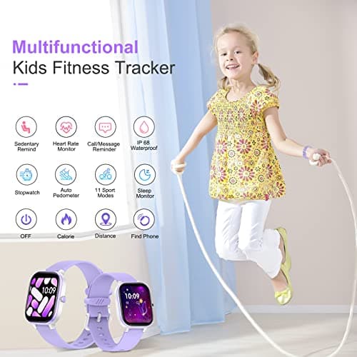 HENGTO Fitness Tracker Montre pour Enfants, Montre Intelligente étanche IP68 avec 19 Modes de Sport, podomètre, Moniteur de Sommeil, Excellent Cadeau pour Filles Adolescents 6-16 (Mauve)
