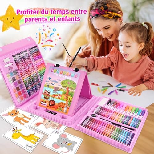 GOLDGE Malette Dessin Enfant Crayon de Couleurs, 230+ ièces Coloriage Kit Dessin, Cadeau Fille 3 4 5 6 7 8 9 10 ans, Jouet Fille 3-10 ans avec Pastels à L'Huile, Crayons De Couleur, Stylos Aquarelle