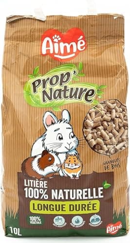 Aimé - Litière Petits Animaux PROP'Nature 10L - Litière Biodégradable et Super Absorbante à Granulés de Bois - Litière Lapin, Cochon d'Inde, Hamster, Souris, Cobaye - Jusqu'à 6 Semaines d'Utilisation