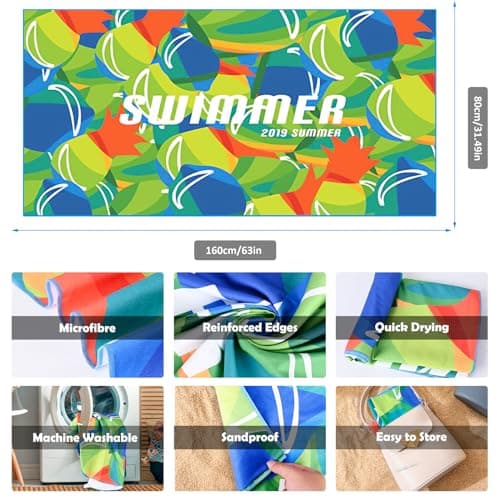 Euakee Serviette de Plage en Microfibre, XXL (180 x 90cm) Serviette de Bain, Anti-Sable et à séchage Rapide, Couverture de Plage Absorbante, Serviette de Sauna et de Sport pour Fitness, Yoga (EE04)
