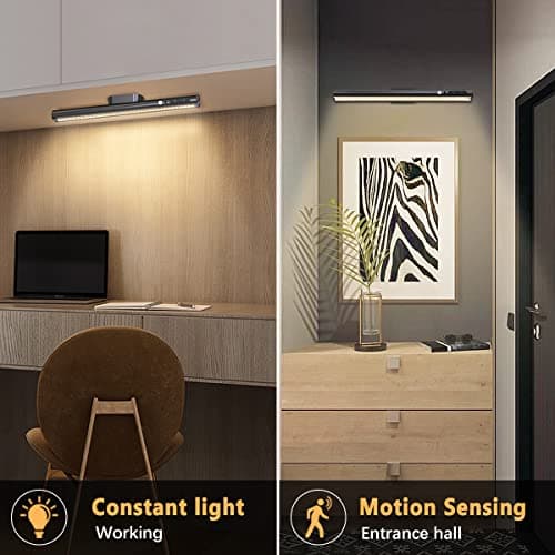 bravzurg Lampe de Bureau LED Sans Fil avec Detecteur Mouvement, 4000mAh Lumiere Rechargeable USB, Reglette LED Cuisine Magnétique Télécommande, Éclairage Murale pour Placard, Tableau, Miroir, Armoire