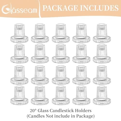Glasseam Petits Bougeoirs, Bougies Transparentes en Forme De CôNe, Lot de 20, Bougies en Cristal, Bougies en Verre pour La Table, Bougies StriéEs pour Le Centre De Table d'un Mariage