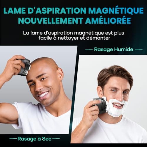 Kensen Rasoir Tete Chauve Homme 6D Rasoir Electriques Hommes Cheveux Rasoir Crane Homme Chauve IPX6 Étanche Tondeuse Crane Chauve Rotatives avec Écran LED Type-C Utilisation sans Fil 160mins Wet & Dry