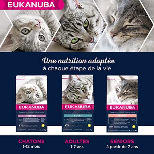 EUKANUBA - Croquettes Premium pour Chat Adulte - Alimentation 100% Complète et Equilibrée - Riche en Riz – Au Poulet Frais – Sans OGM, Sans Blé - Sac refermable – 10kg